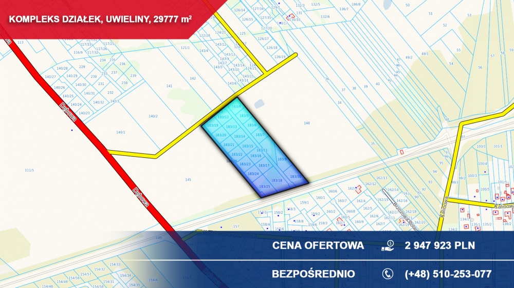 Kompleks 21 działek budowlanych 3ha Uwieliny gm Prażmów z MPZP Pod osiedle - Uwieliny  -
mazowieckie Zdjęcie nr 1