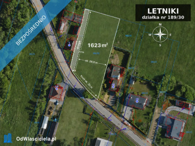 Działka 1623 m Letniki - WZ media asfalt sklep i autobus 150 m - Letniki  - podlaskie
