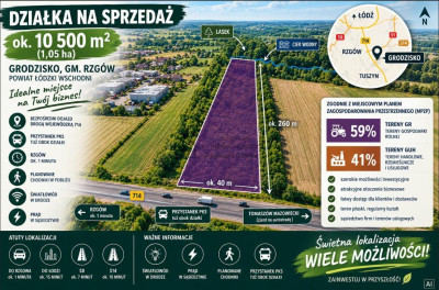 Działka przy trasie 714 Grodzsko Rzgów pow łódzki wschodni - Grodzisko  - łódzkie