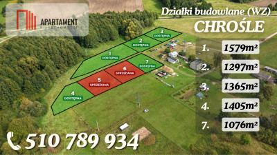 Działki z WZ  Chrośle  1076-1579m  Woda prąd - Chrośle  - Warmińsko-Mazurskie