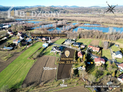 Płaska działka 2300 m Mostki - pełne media asfalt 3 km od Starego Sącza - Mostki  - małopolskie