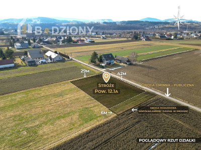 Idealna pod Twój dom  prostokątna płaska działka w Stróżach gm Grybów - Stróże  - małopolskie