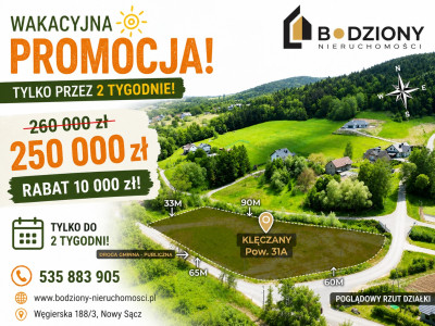 Klęczany gm Chełmiec  działka budowlana 3100 m z mediami i świetnym dojazdem - Klęczany  - małopolskie