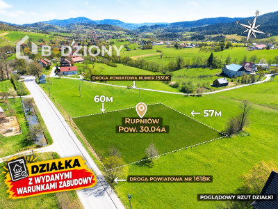 Widokowa działka w Rupniowie gm Limanowa  - idealna pod budowę domu - Rupniów  - małopolskie