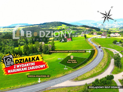Działka z prawomocnymi Warunkami Zabudowy  pow 1069 ara  Wysokie  Limanowa - Wysokie  - małopolskie